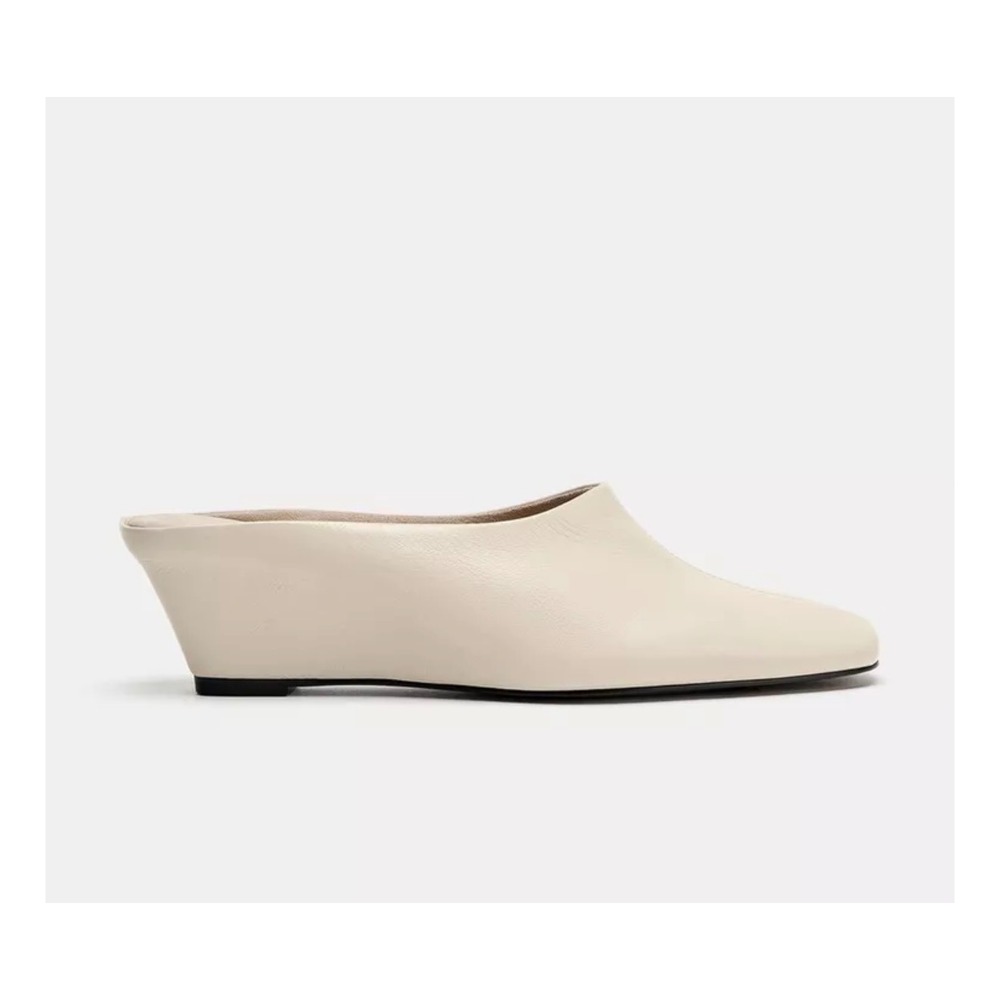 Zara Leather Wedge Mules Women 8 Cream Off White Sculptural Slip On Minimalist